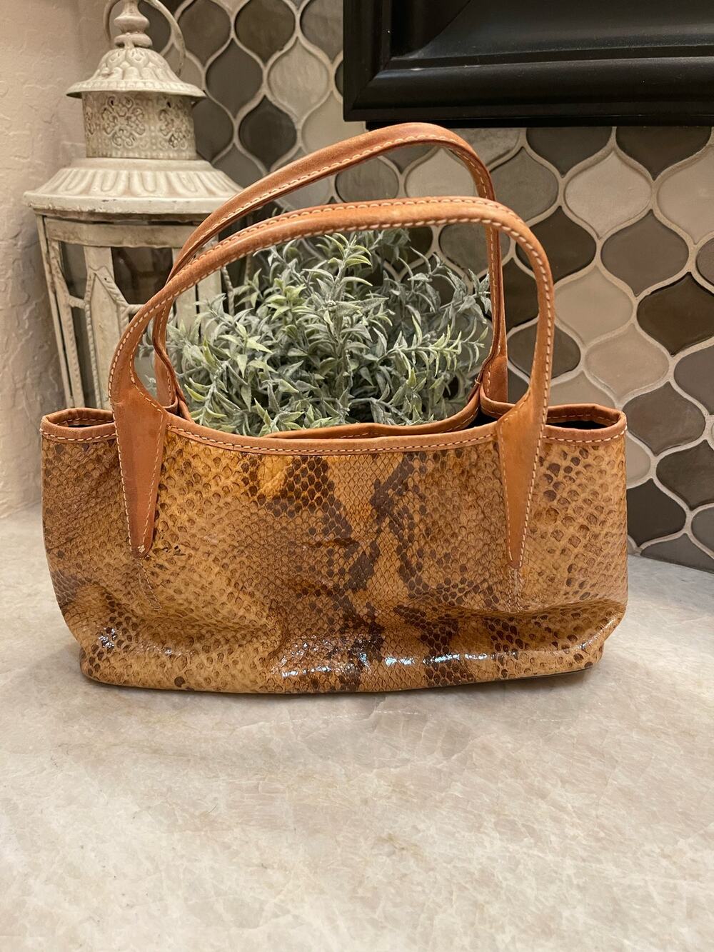 Maxx New York Purse Beige Snakeskin Print